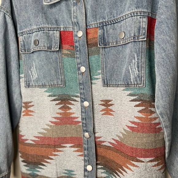 Aztec Print Denim Shacket - Picture 4 of 6